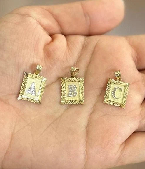 10k Yellow Gold Rectangle Initial Pendant Charm, A–Z
