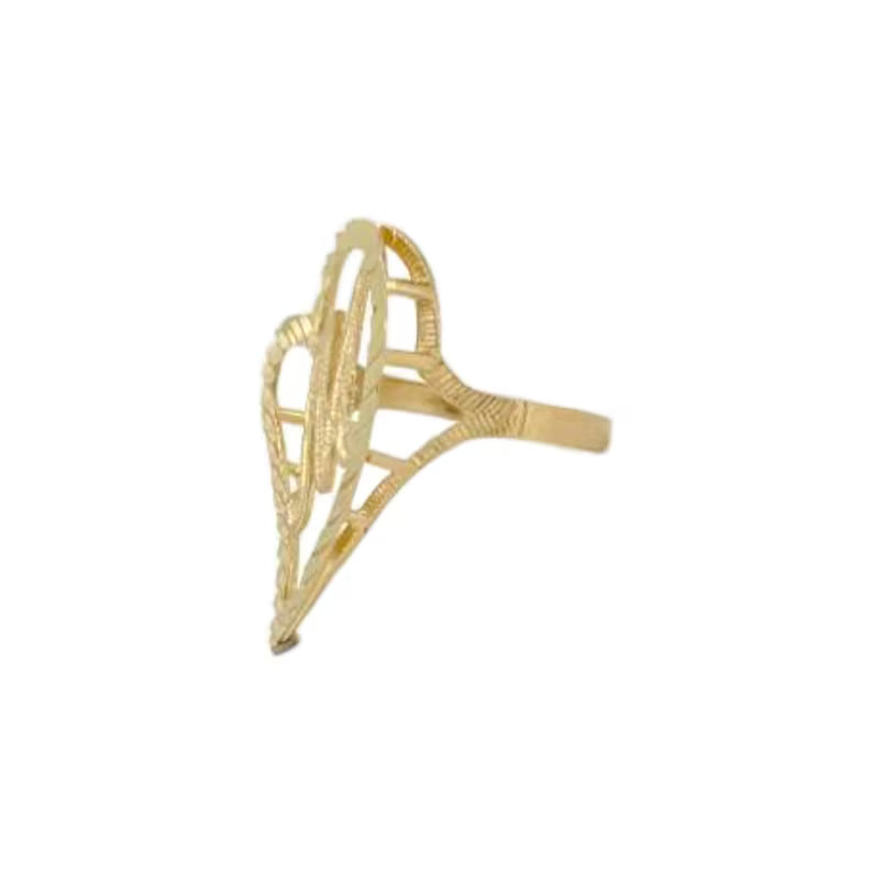 10k Yellow Gold Solid Slanted Heart Cursive Initial Ring with Diamond Cut