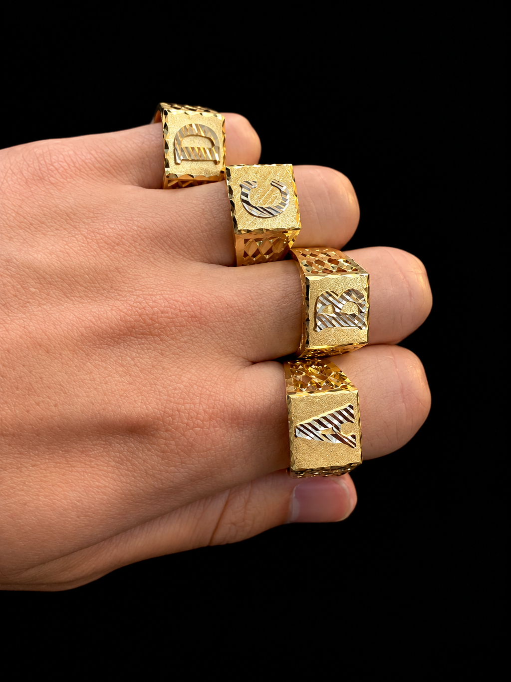 10k Multi-Tone Gold Square Initial Ring