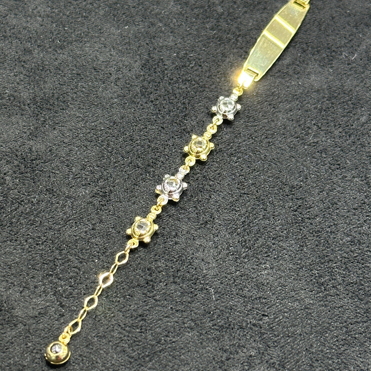 10k Two-Tone Gold Baby Bracelet Turtle Style For Children 7"