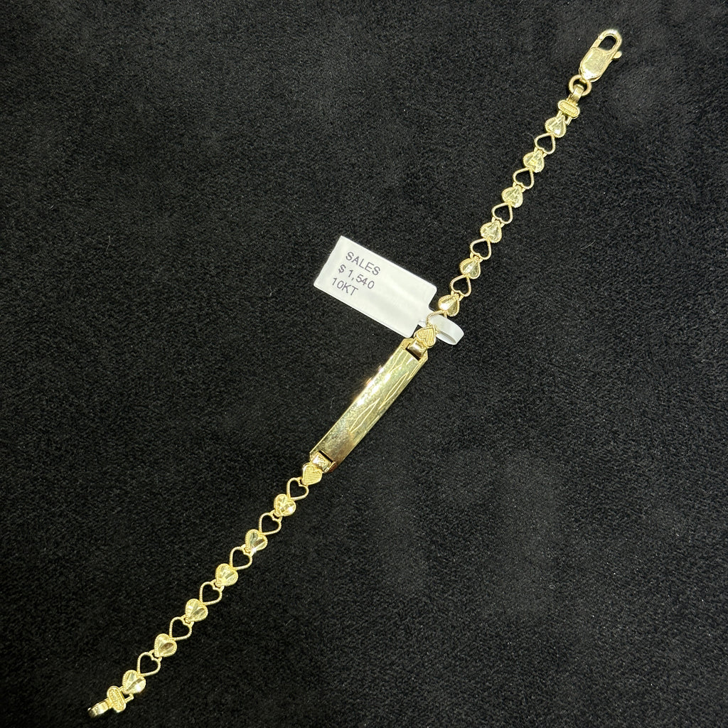 10k Yellow Gold Diamond Cut Heart Shaped Baby ID Bracelet