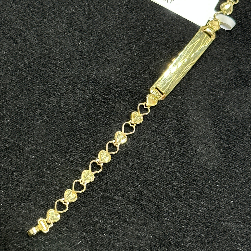 10k Yellow Gold Diamond Cut Heart Shaped Baby ID Bracelet