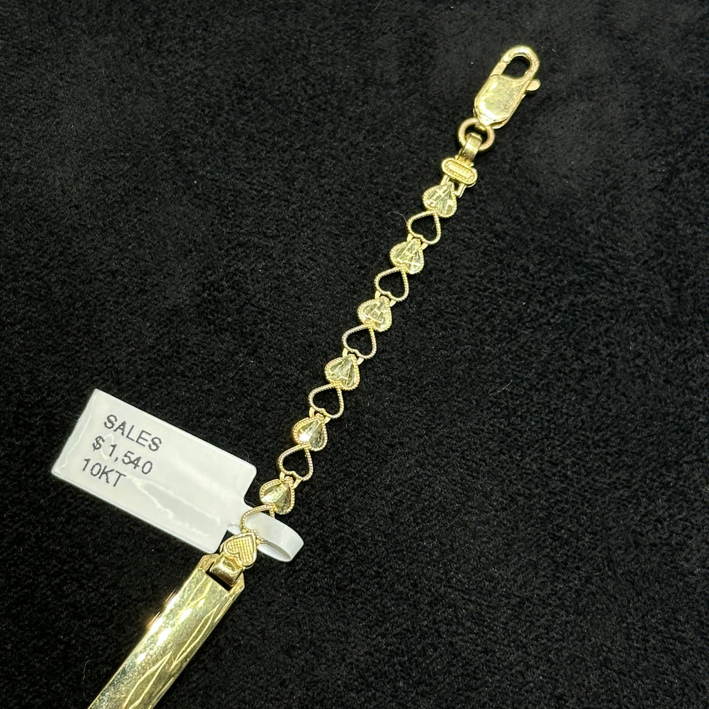 10k Yellow Gold Diamond Cut Heart Shaped Baby ID Bracelet
