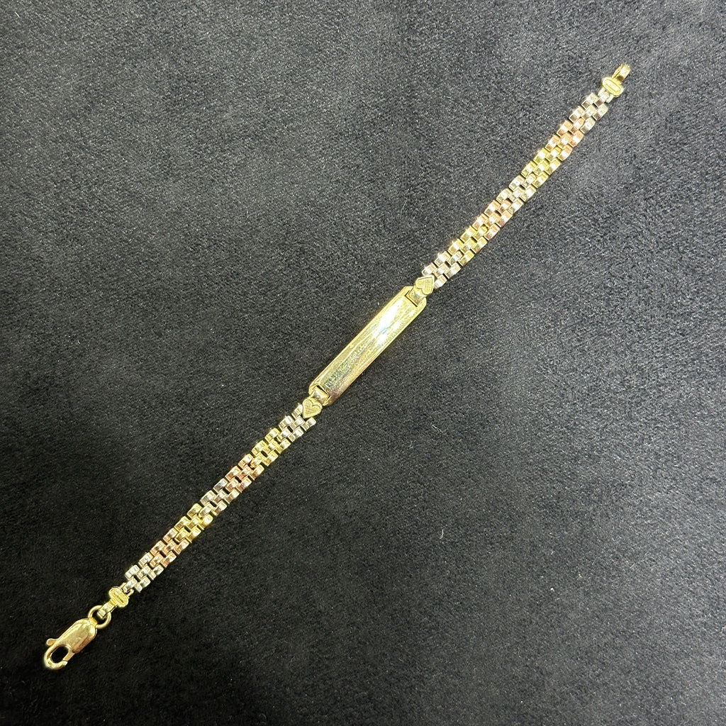 10k Tri-Color Link Style ID Bracelet for Kids