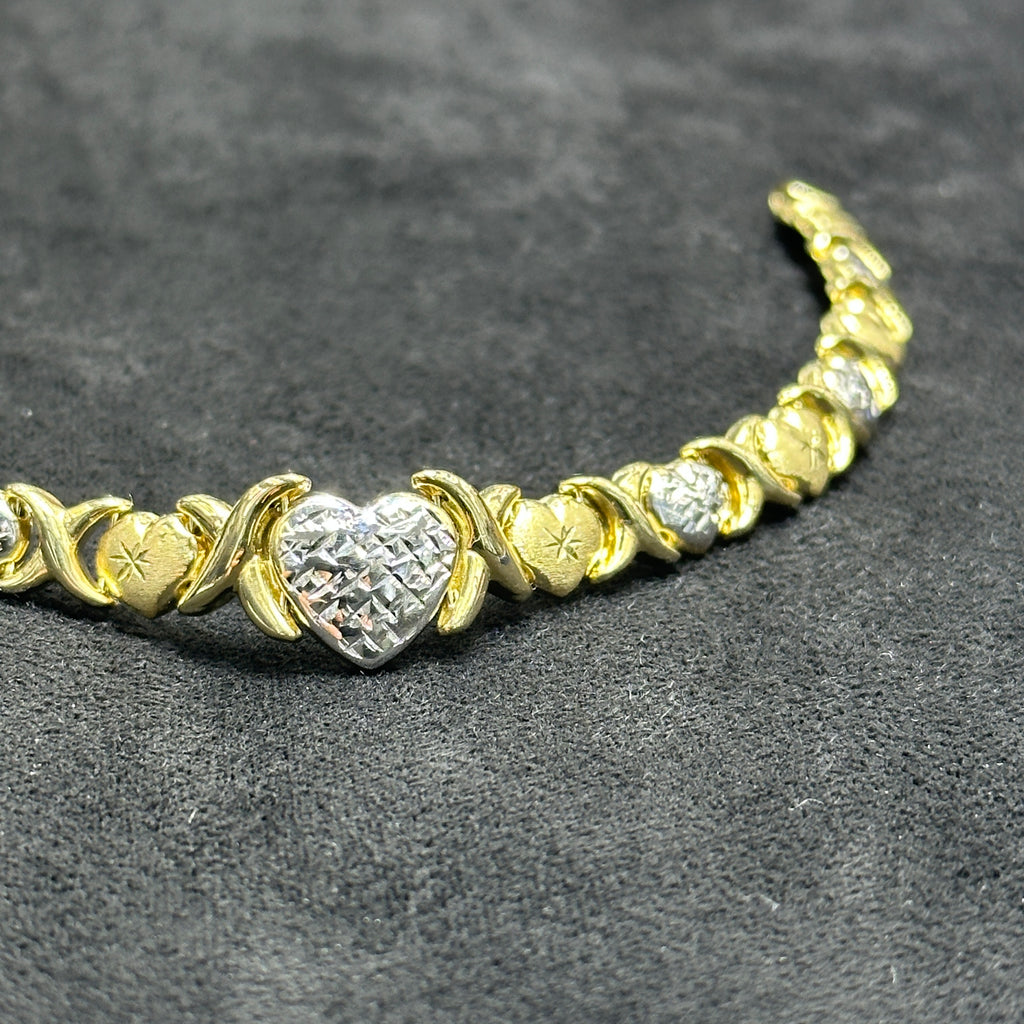 Two-Tone Gold 10k Heart XO Bracelet For Women