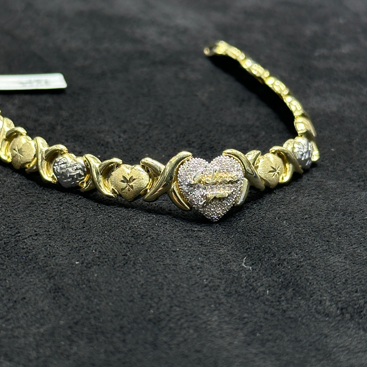 10k Two-Tone Gold CZ Heart XO Bracelet For Women