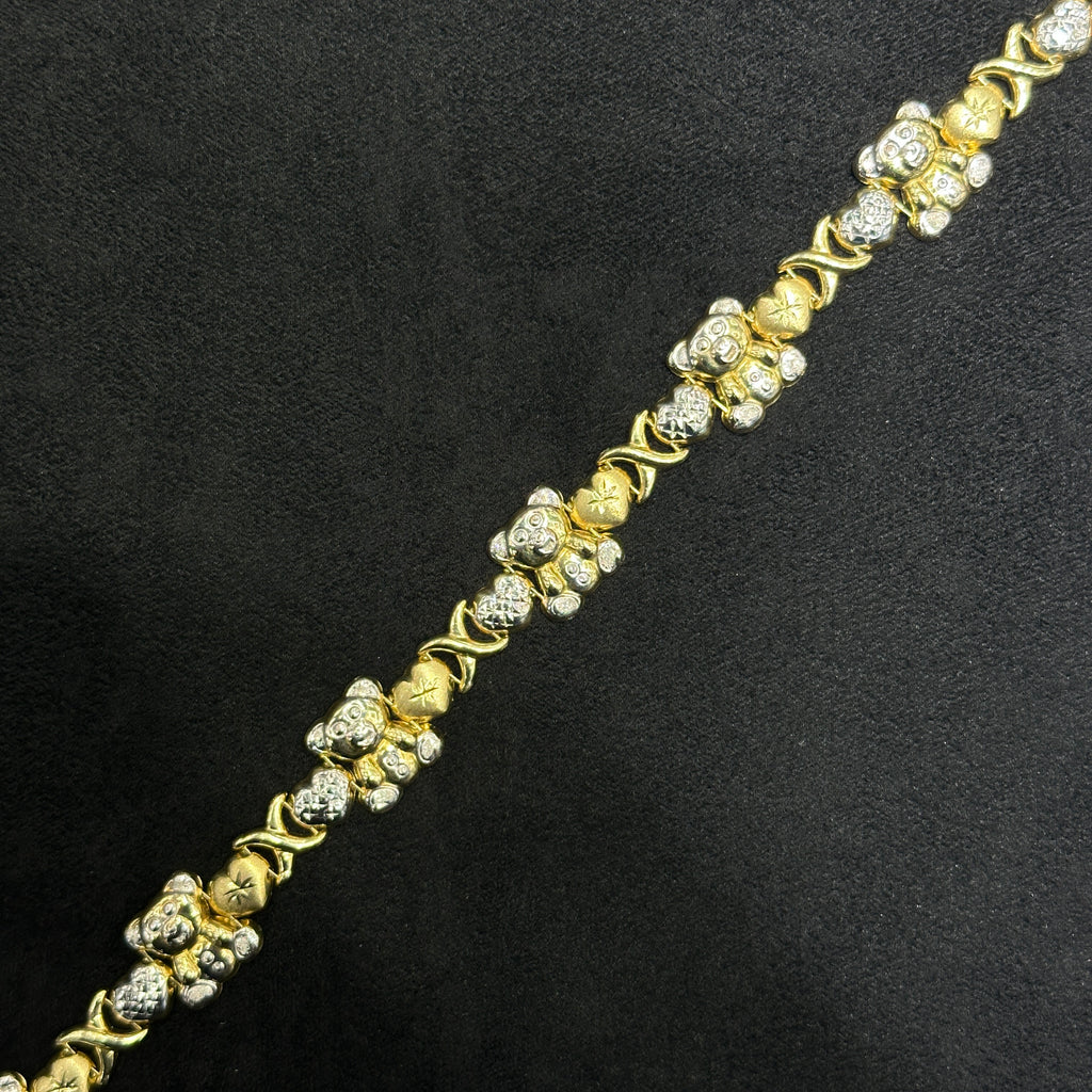 10k Real Gold Teddy Bear XO Style Bracelet for Women