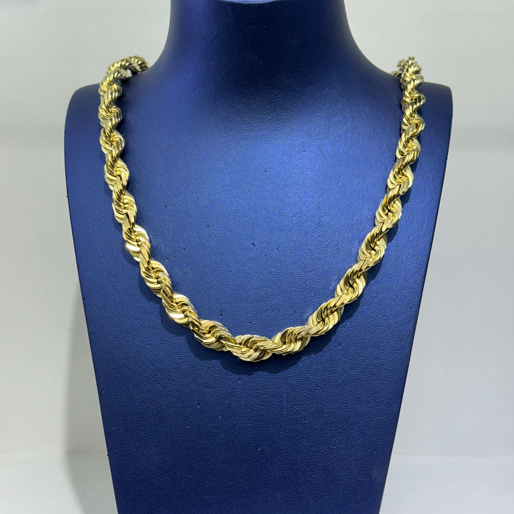 10mm 24-Inch 10k Yellow Gold Rope Chain