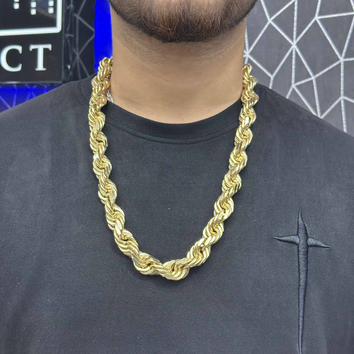 Large 18mm 26" 10k Real Solid Gold Heavyweight Kilo Rope Chain fo Men