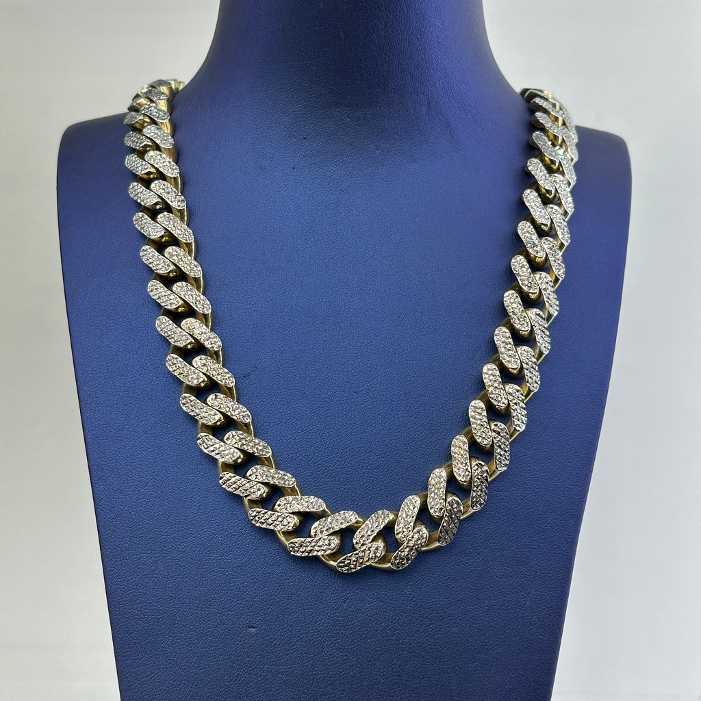 10k Gold Large 25.5" Diamond Cut Monaco Cuban Chain 15mm