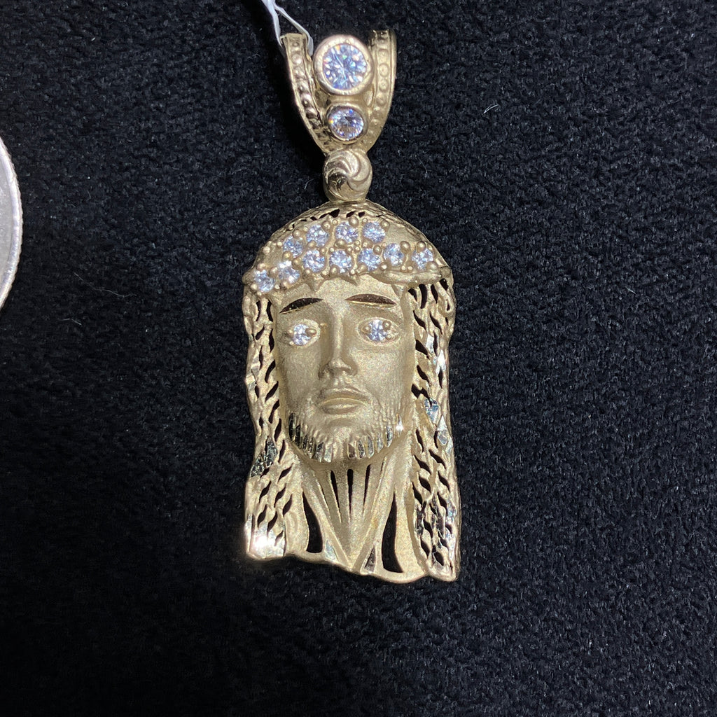 10k Gold Hallow Jesus Head with CZ stones Medium Size
