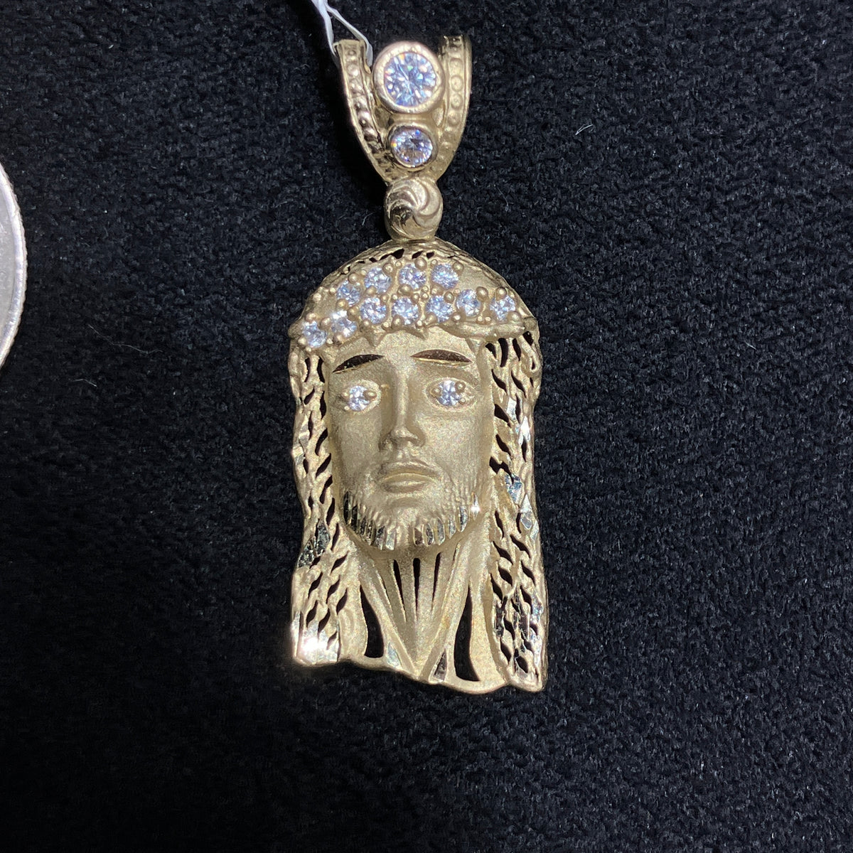 10k Gold Hallow Jesus Head with CZ stones Medium Size