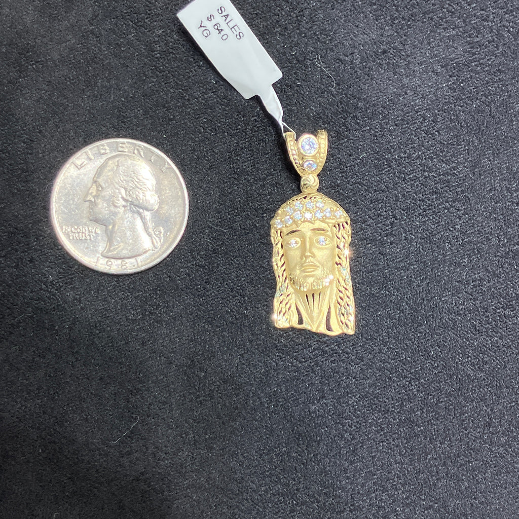 10k Gold Hallow Jesus Head with CZ stones Medium Size