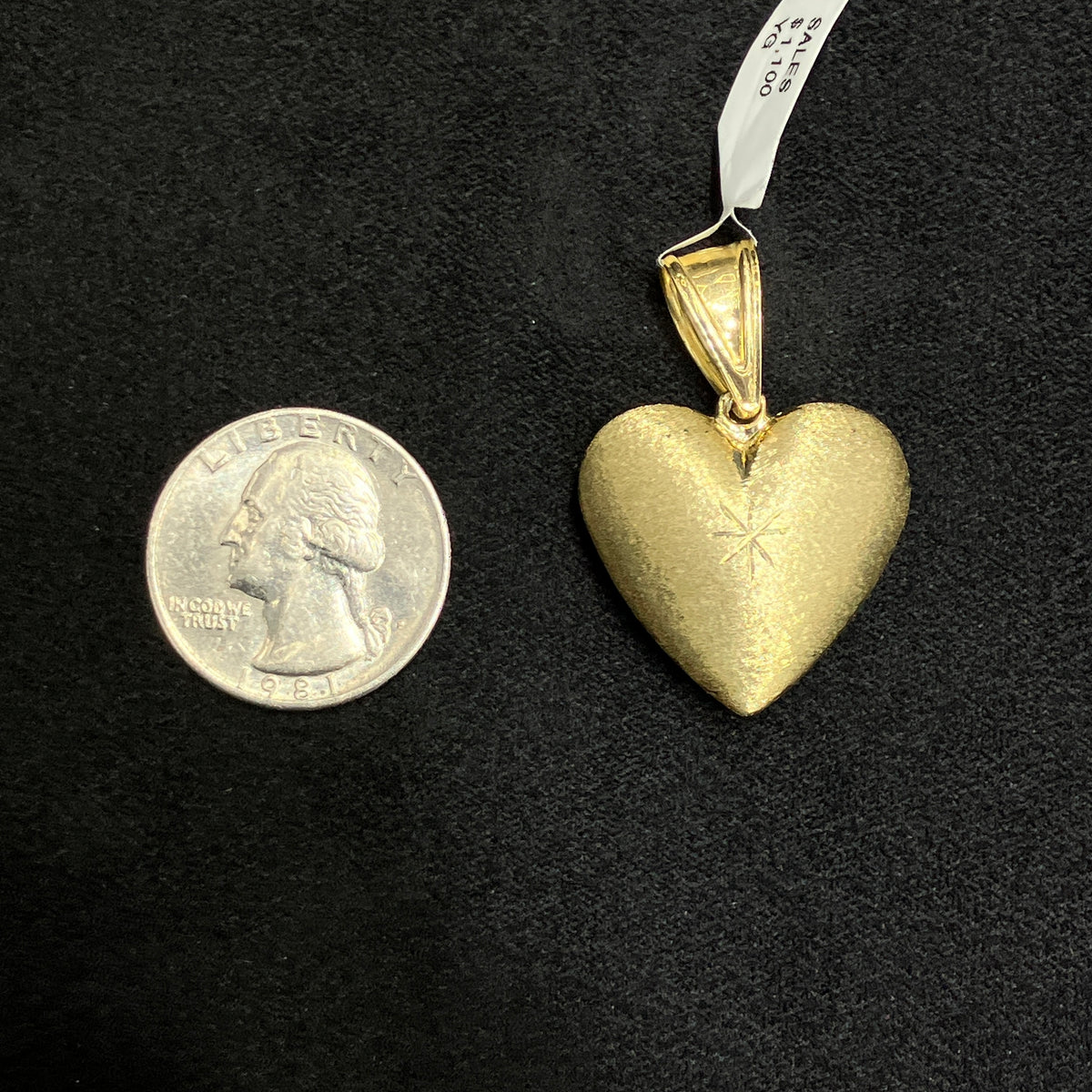 10K Gold Heart Shaped Pendant Yellow Gold Matte Finish