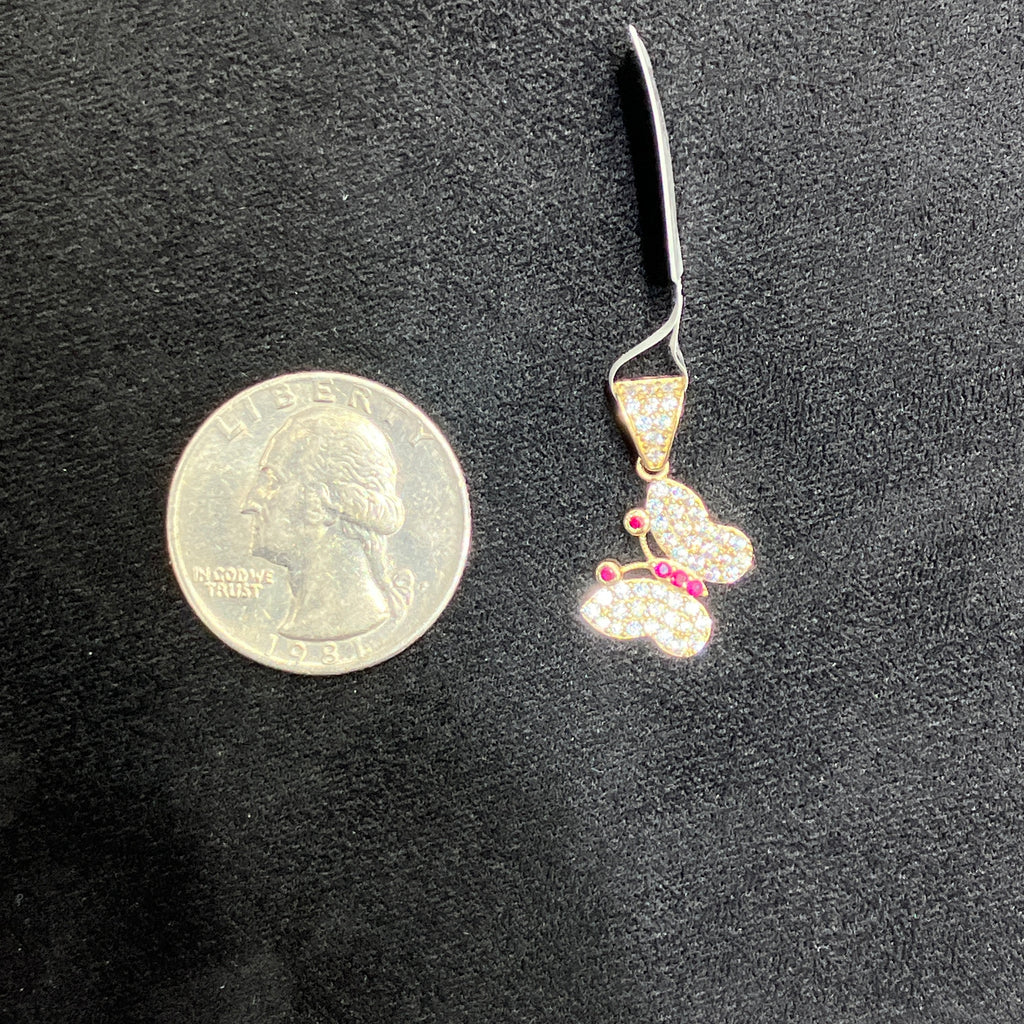 Small 10k Yellow Gold CZ Butterfly Shaped Pendant
