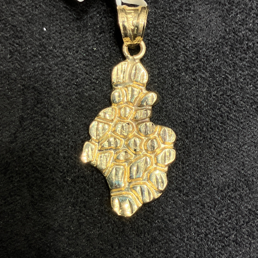 10K Gold Nugget Shaped Pendant Yellow Gold Diamond Cut