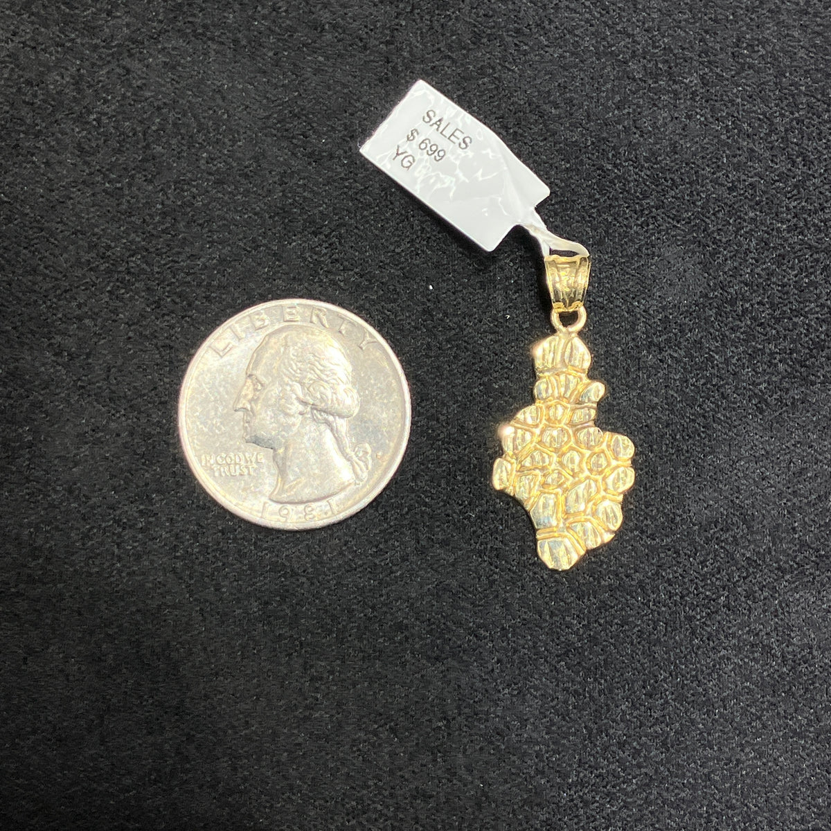 10K Gold Nugget Shaped Pendant Yellow Gold Diamond Cut