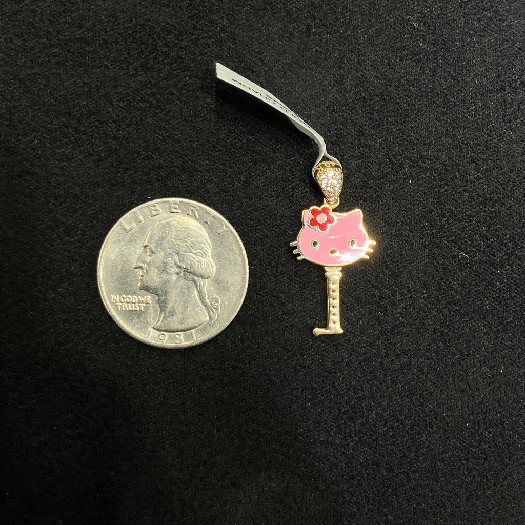 10k Yellow Gold Kitty Key Shaped Pendant