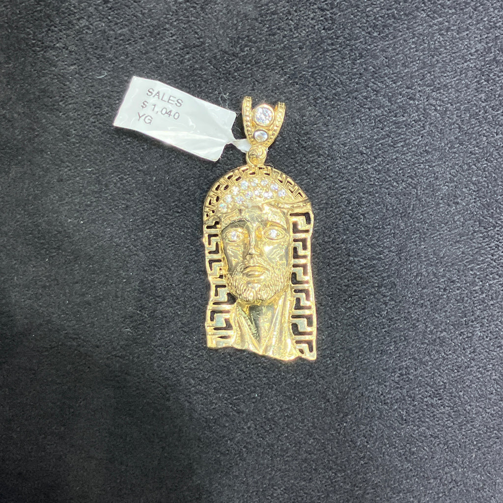 10k Real Yellow Gold Jesus Face Charm with CZ Stones
