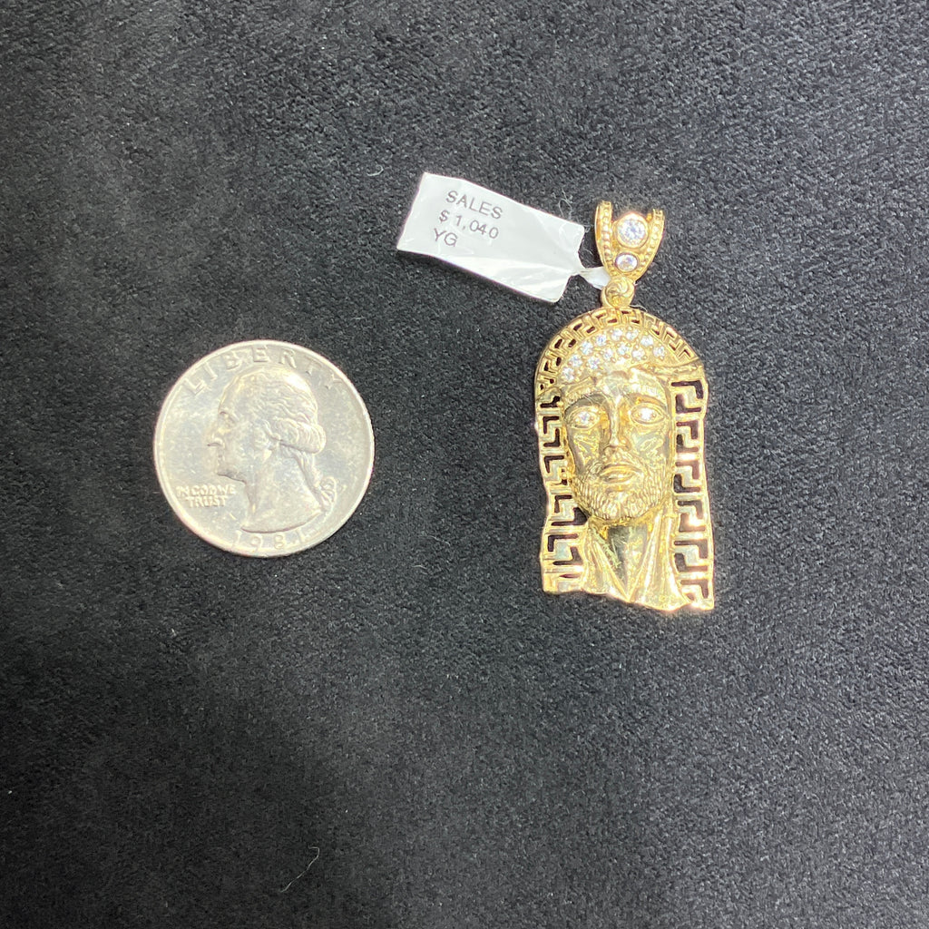 10k Real Yellow Gold Jesus Face Charm with CZ Stones