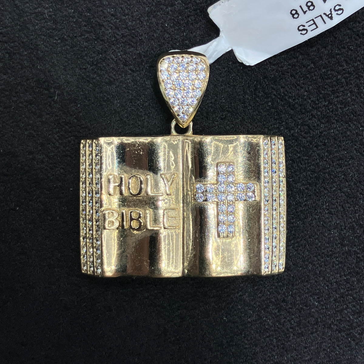 10k Yellow Gold CZ Holy Bible & Cross Charm For Men & Women