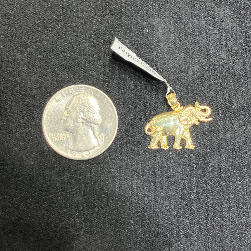 10K Yellow Gold Elephant Pendant Unisex Charm