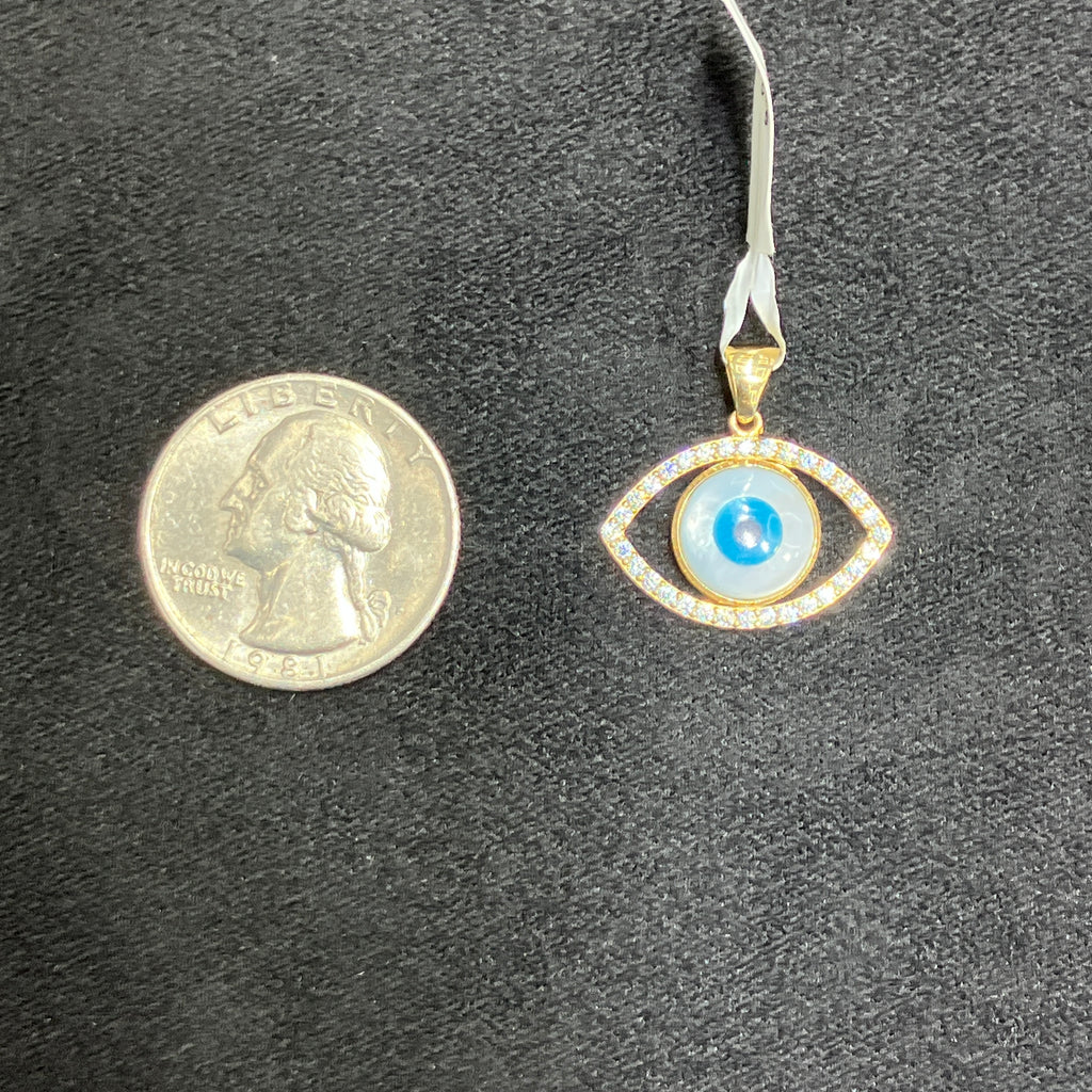 10K Yellow Gold Evil Eye CZ Pendant Unisex Charm