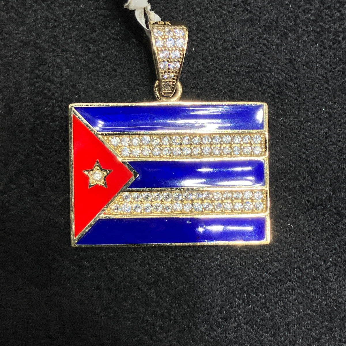 10K Yellow Gold Cuban Flag Pendant For Men & Women