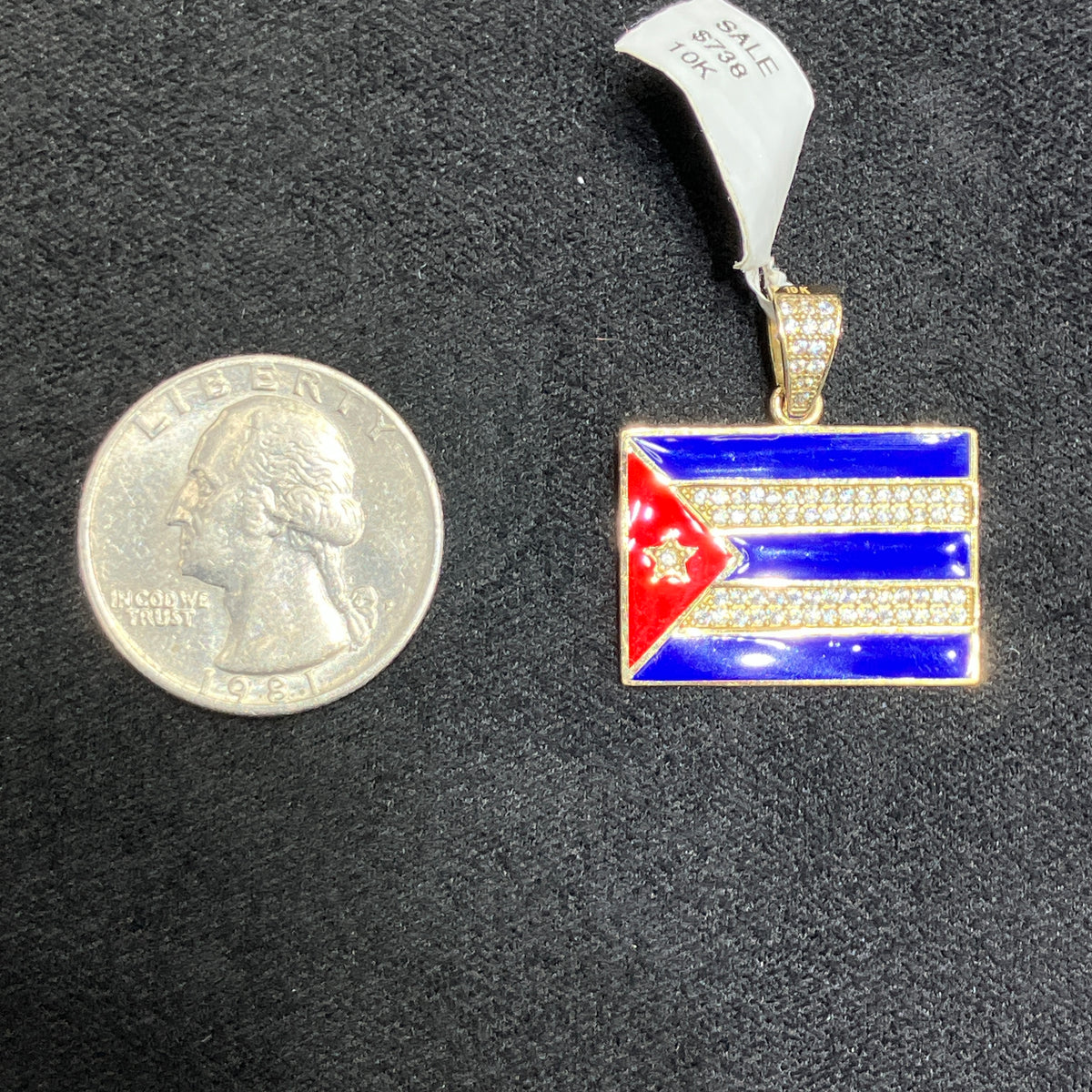 10K Yellow Gold Cuban Flag Pendant For Men & Women