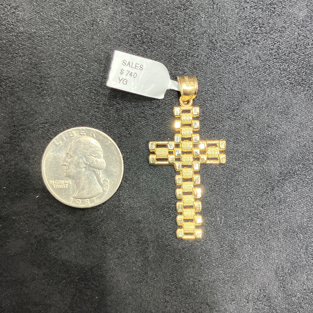 10k Link Style Charm Cross Shaped Pendant For All Ages Unisex