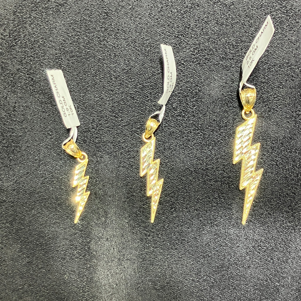 10k Solid Yellow Gold Lightning Bolt Charms Small, Medium & Large Pendants
