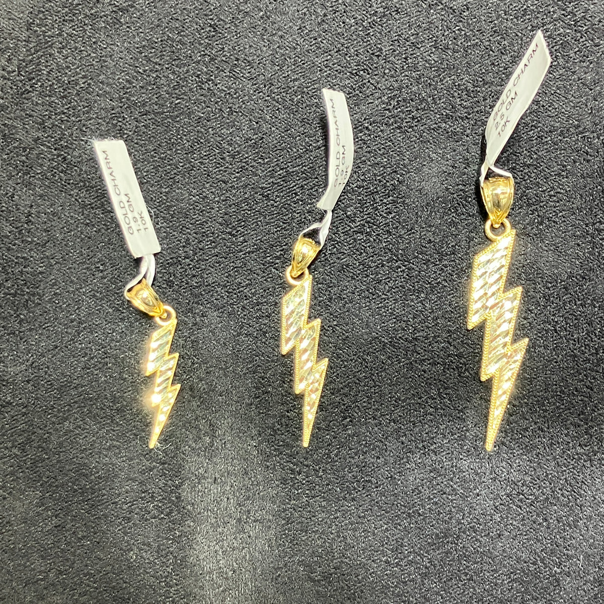 10k Solid Yellow Gold Lightning Bolt Charms Small, Medium & Large Pendants