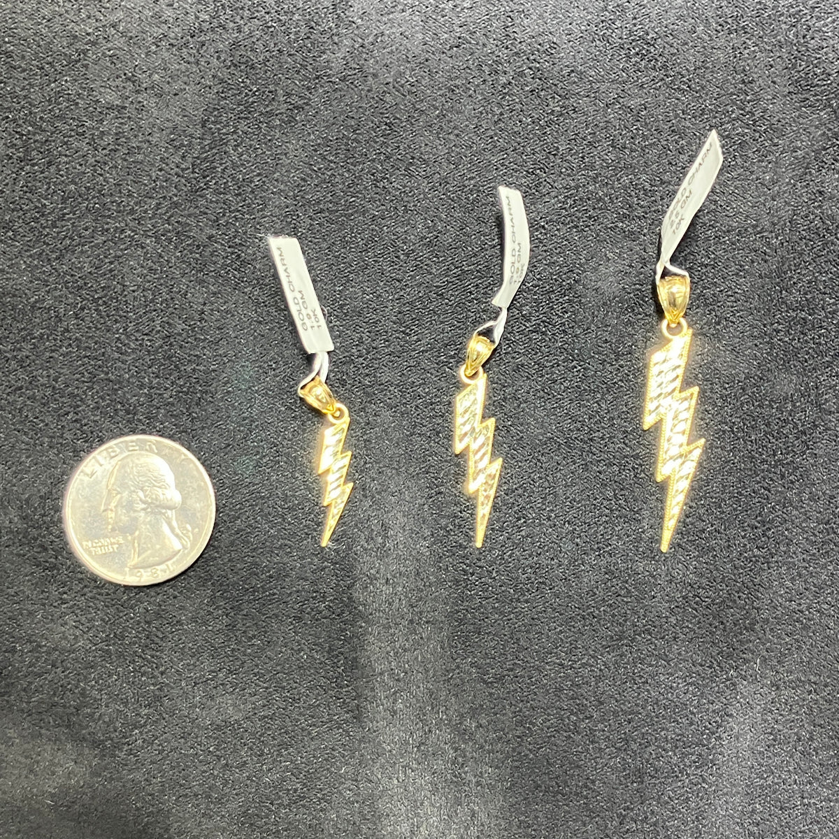 10k Solid Yellow Gold Lightning Bolt Charms Small, Medium & Large Pendants