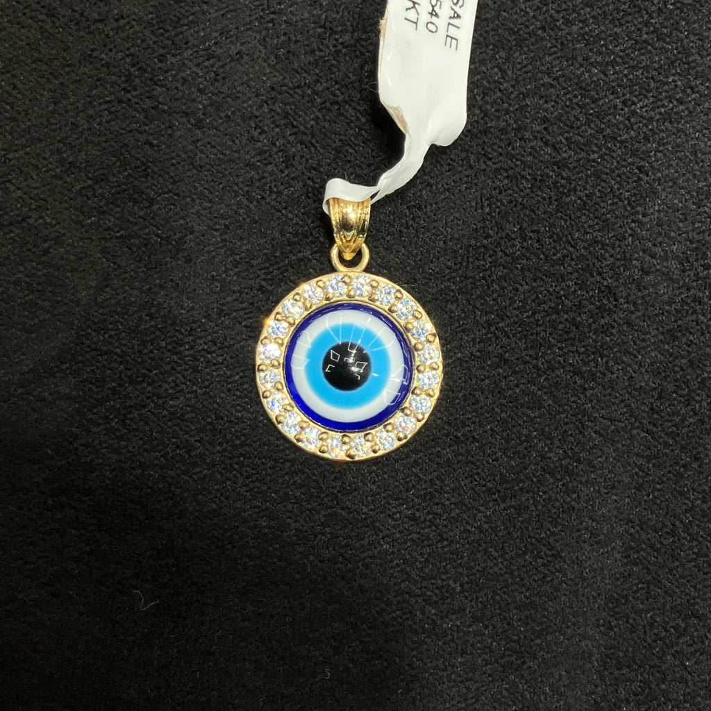 10k Real Gold CZ Circle Evil Eye Charm For Men & Women