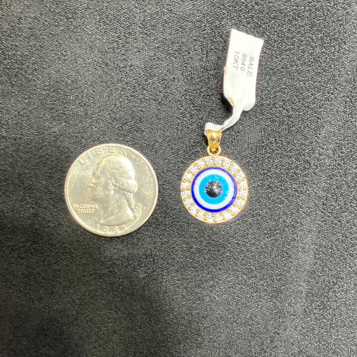 10k Real Gold CZ Circle Evil Eye Charm For Men & Women