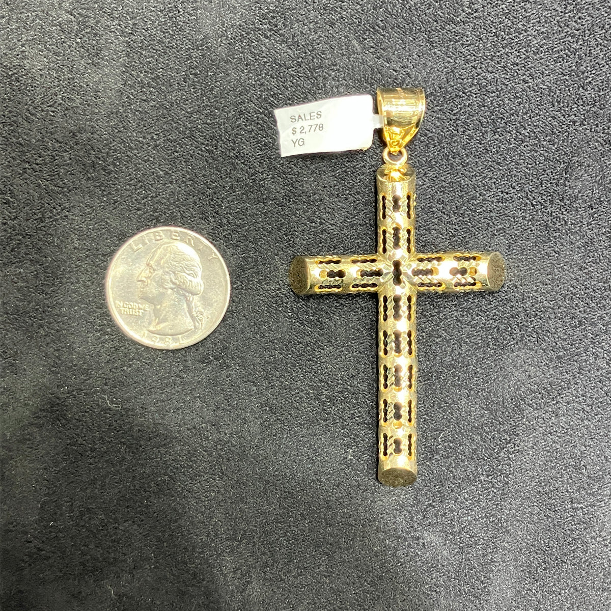 10K Yellow Gold Classic Cross Charm Hollow Design