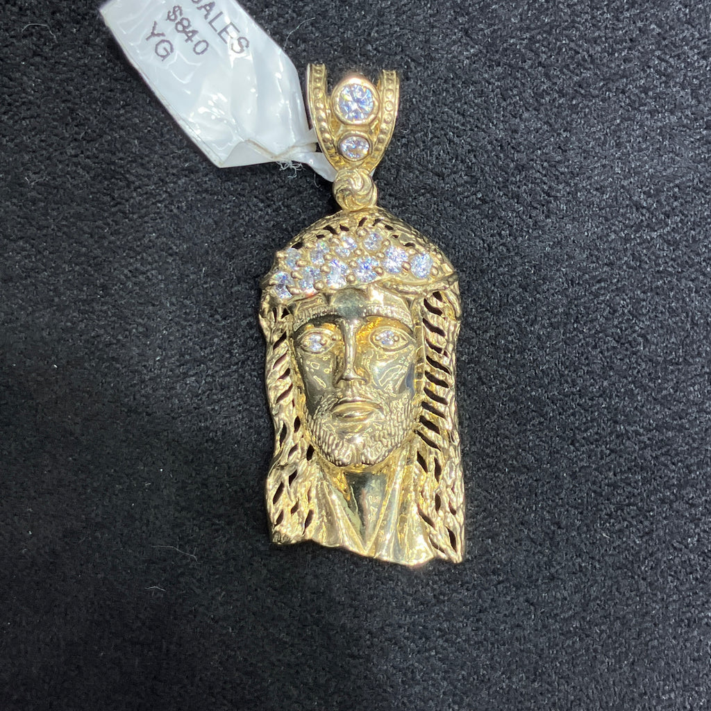 10k Yellow Gold w/ CZ Jesus Head Charm Medium Sized Unisex