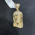 10k Yellow Gold w/ CZ Jesus Head Charm Medium Sized Unisex
