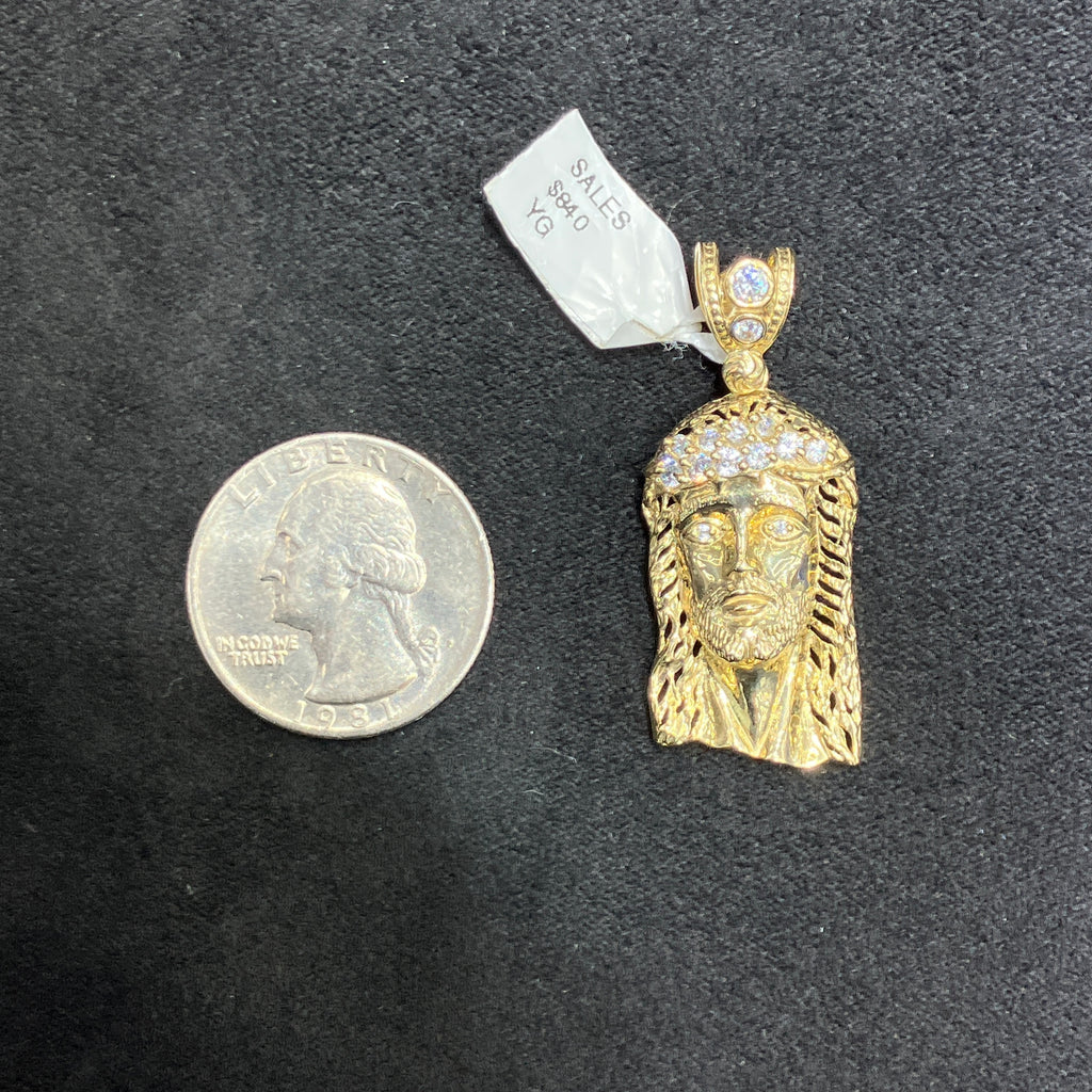 10k Yellow Gold w/ CZ Jesus Head Charm Medium Sized Unisex