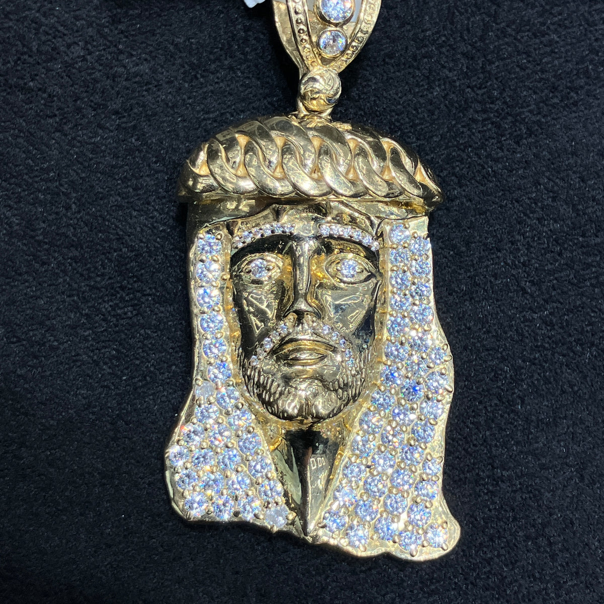 Large 10k Yellow Gold CZ Pendant Religious Charms For Men & Women