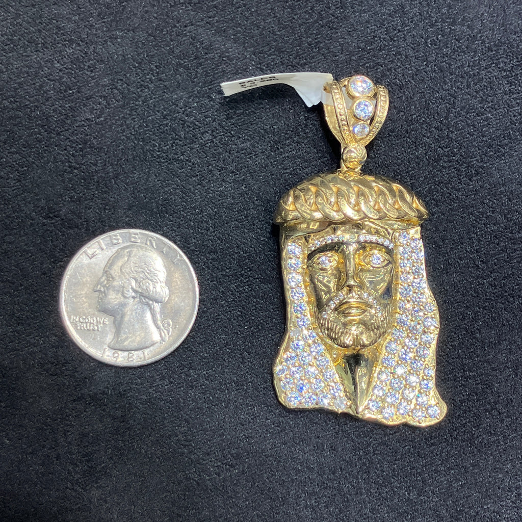 Large 10k Yellow Gold CZ Pendant Religious Charms For Men & Women