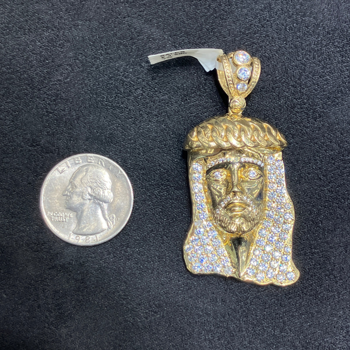Large 10k Yellow Gold CZ Pendant Religious Charms For Men & Women
