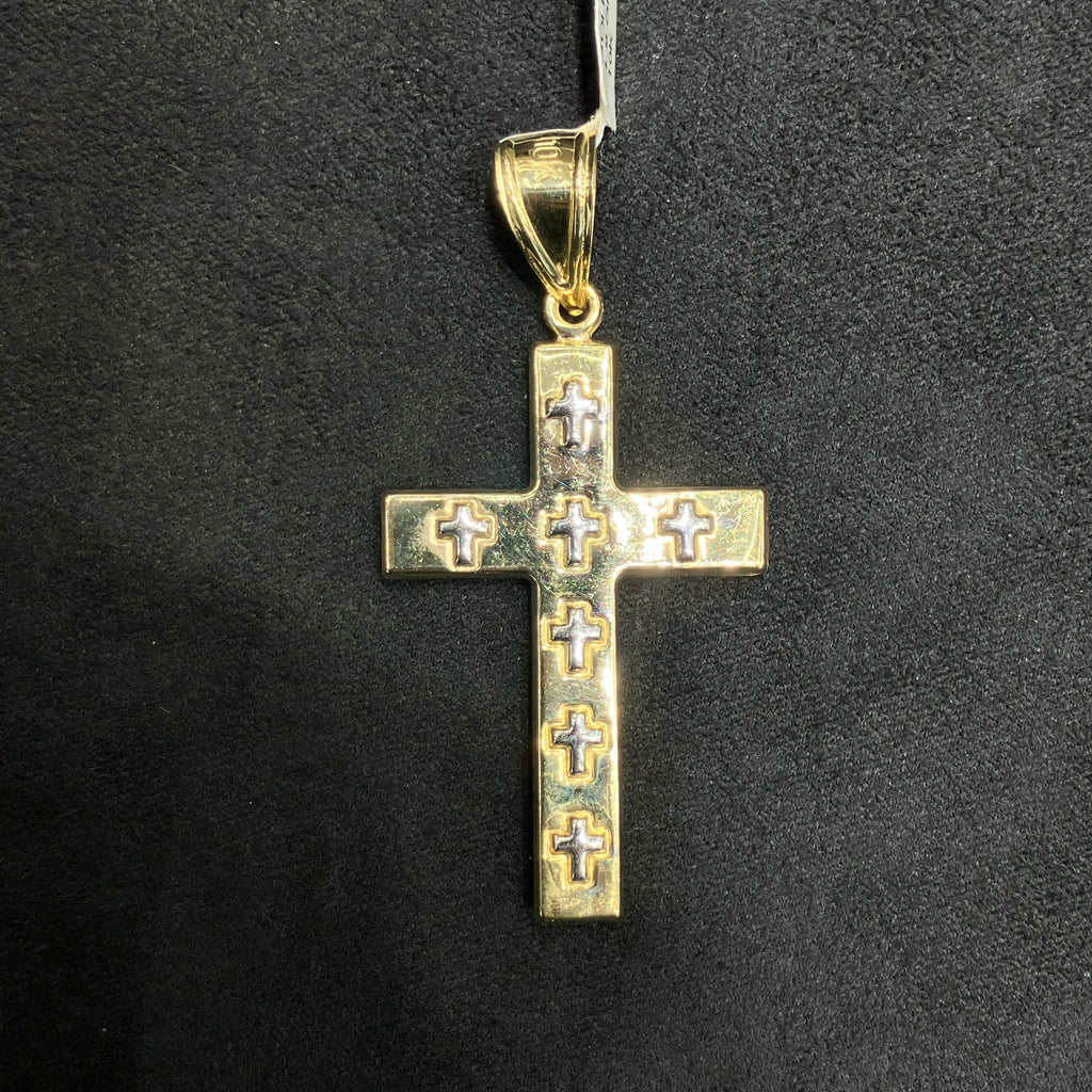 10k Solid Gold Cross Charm With Mini Crosses Designed Pendant