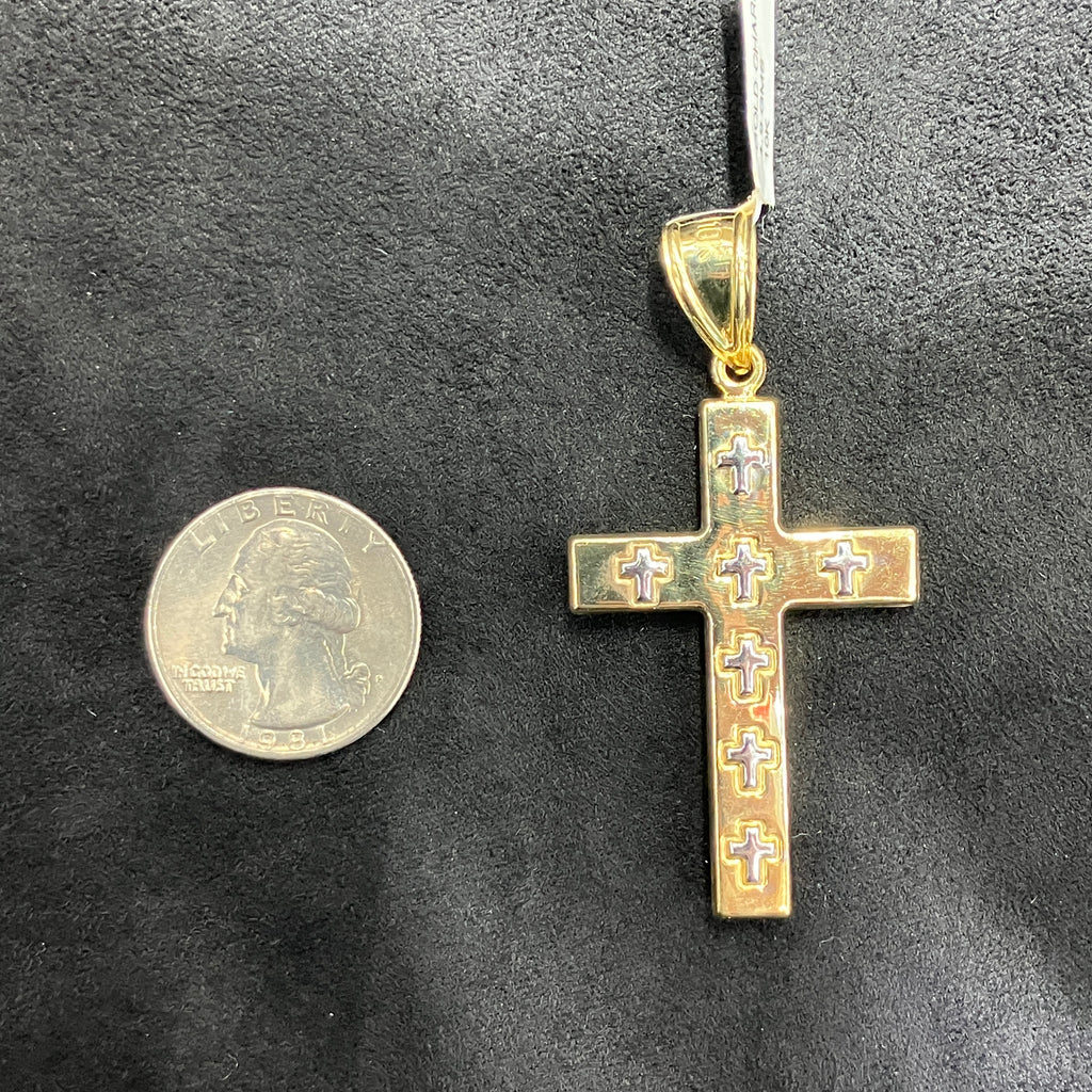 10k Solid Gold Cross Charm With Mini Crosses Designed Pendant