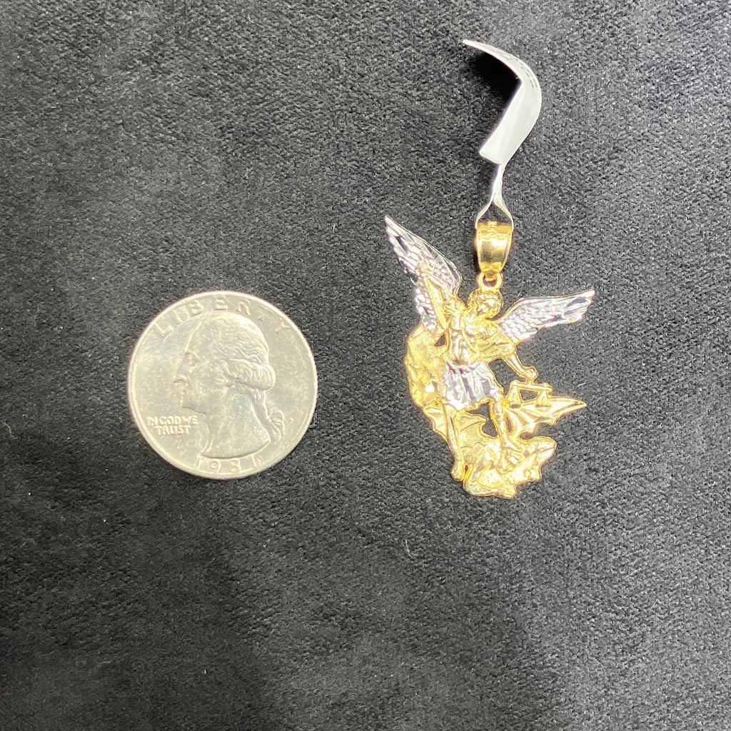 10K Two-Tone Gold  Medium Archangel St. Michael Pendant Unisex