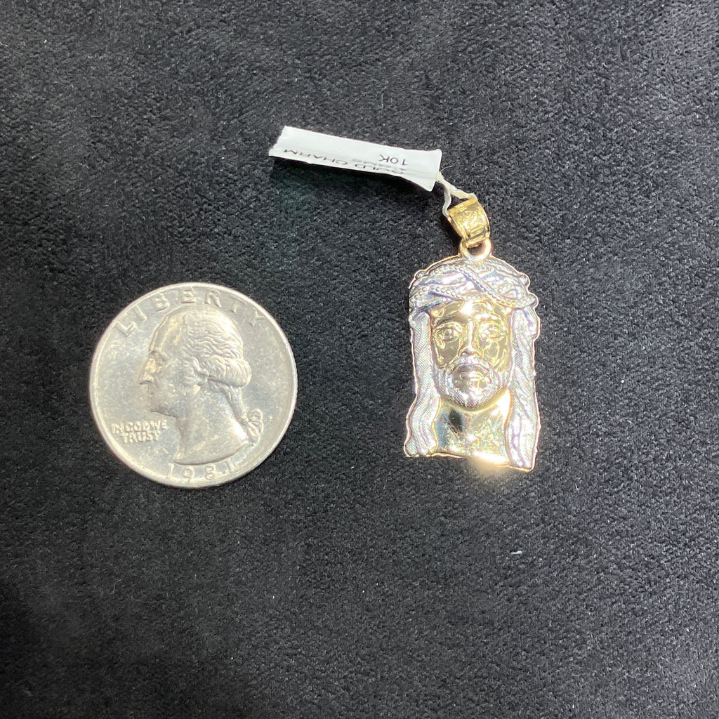 10K Two-Tone Gold Jesus Head Charm Polished Pendant Unisex