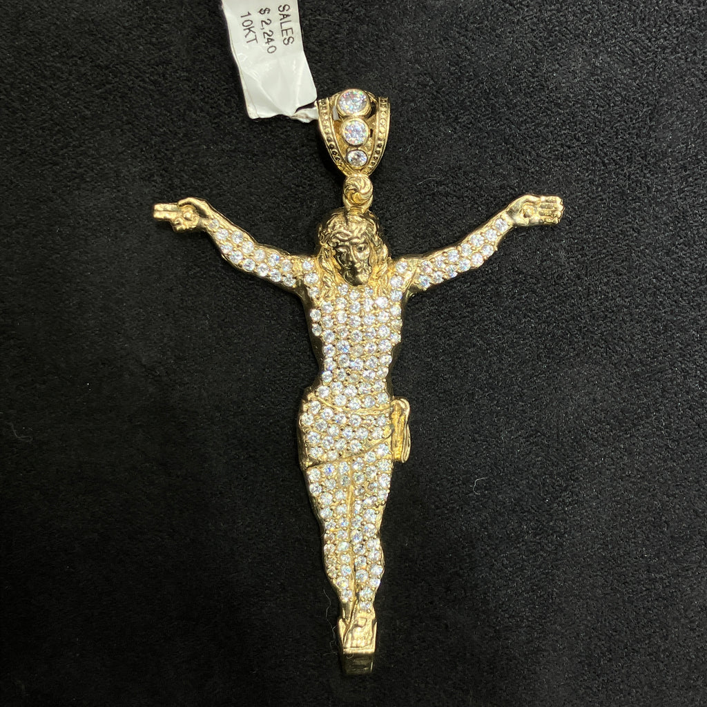 10k Yellow Gold Jesus Crucifix Pendant With Cubic Zirconia