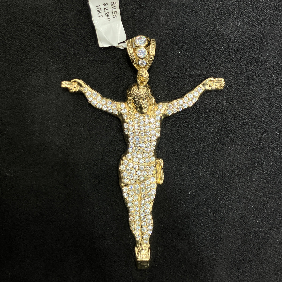 10k Yellow Gold Jesus Crucifix Pendant With Cubic Zirconia