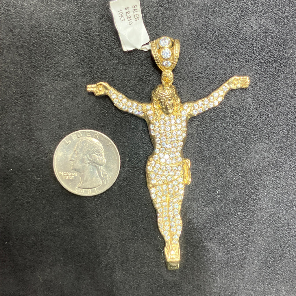 10k Yellow Gold Jesus Crucifix Pendant With Cubic Zirconia