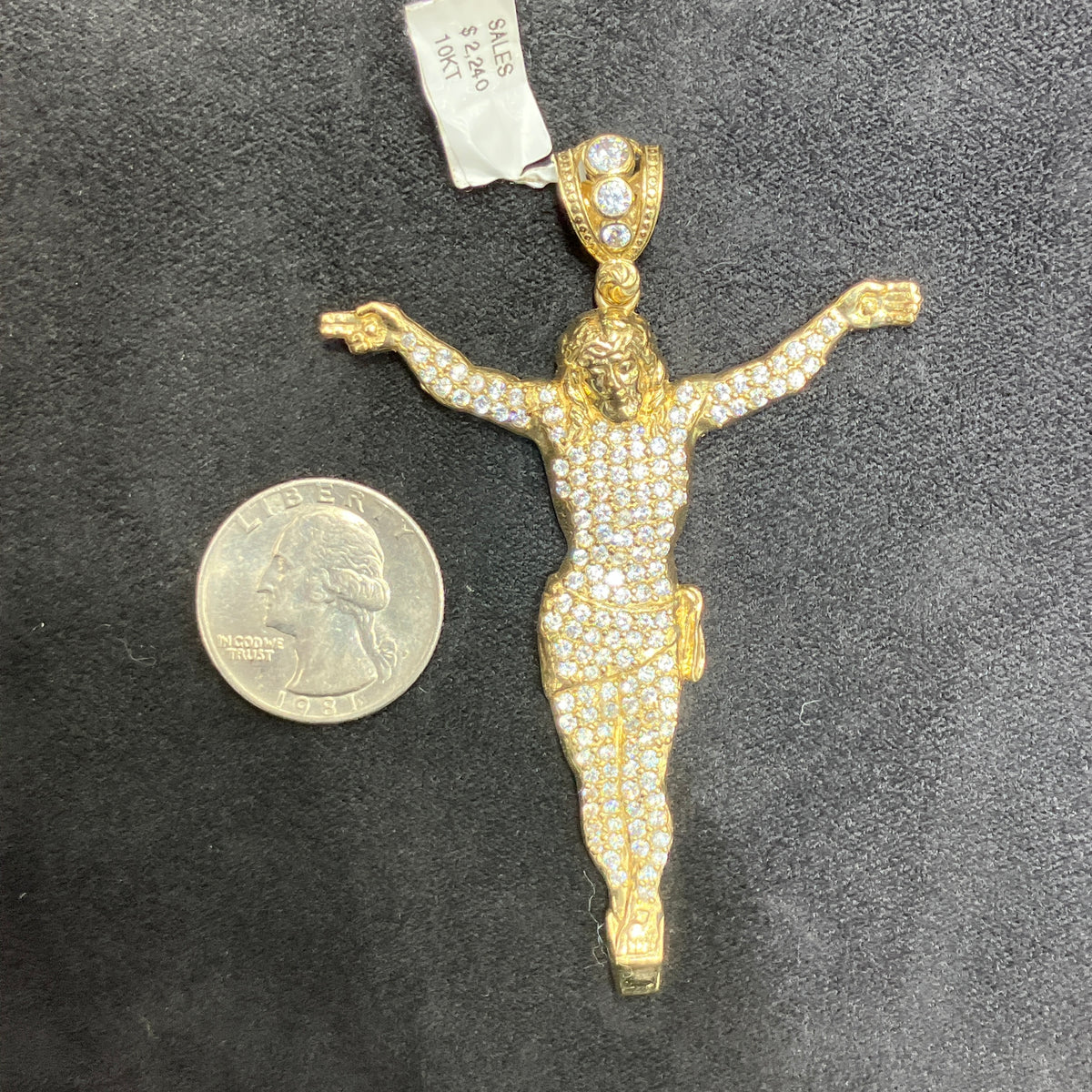 10k Yellow Gold Jesus Crucifix Pendant With Cubic Zirconia